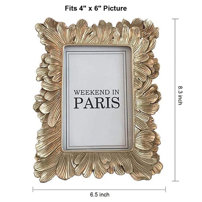 CISOO Vintage 4x6 Picture Frame Antique Photo Frame Table Top Display and Wall Hanging, Retro Home Decor, Ornate Photo Gallery Art, Pale Gold - Image 4